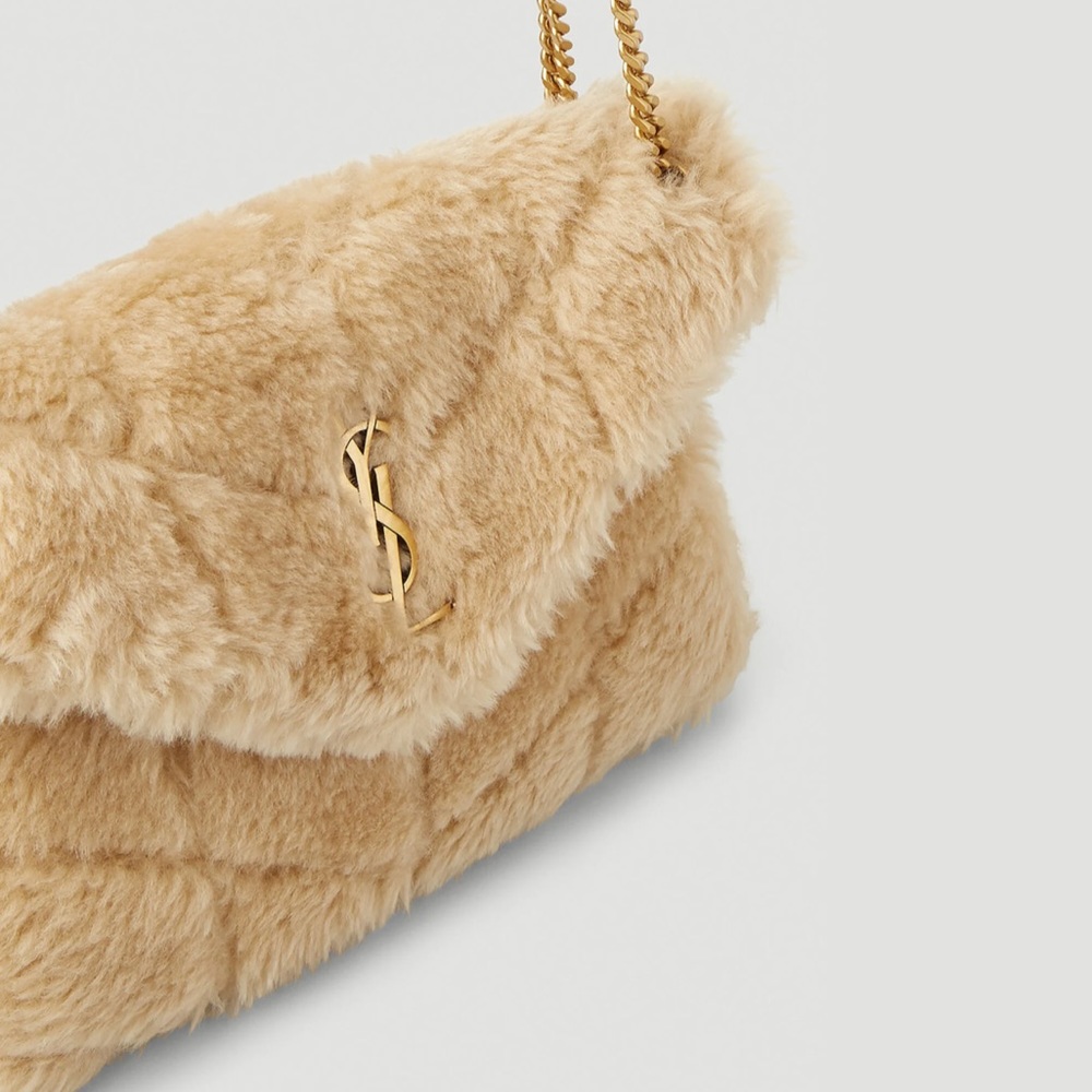 NEW! Authentic YSL SAINT LAURENT CREAM PUFFER LARGE FUR SHEARLING SHOULDER BAG - Picture 10 of 17